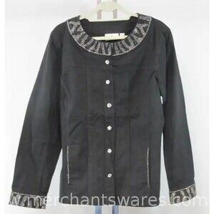 SALE! NWT- SASSY Quacker Factory Black Denim Jacket, Rhinestone Embellishment XL